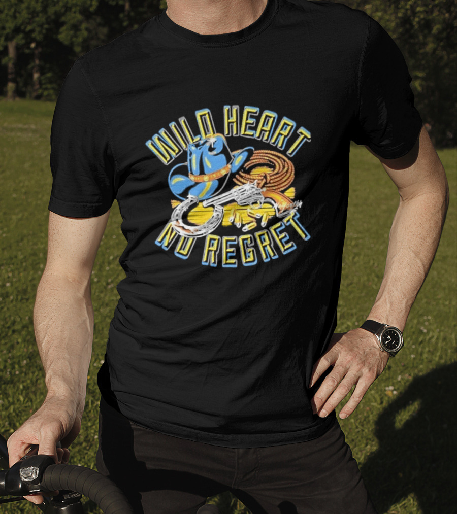 Wild Heart No Regret Cowboy Hat Revolver Horseshoe Rope T-Shirt