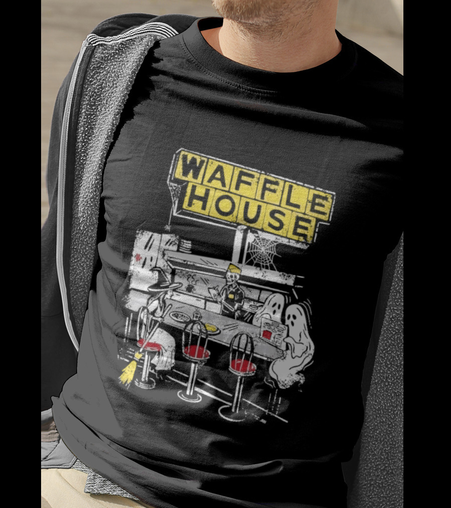Waffle House Wafflehaunted House Ghostly Diner Scene Halloween T-Shirt