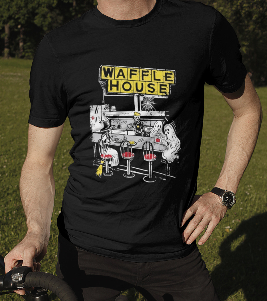 Waffle House Wafflehaunted House Ghostly Diner Scene Halloween T-Shirt