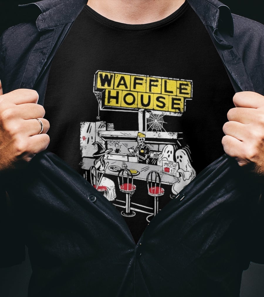 Waffle House Wafflehaunted House Ghostly Diner Scene Halloween T-Shirt