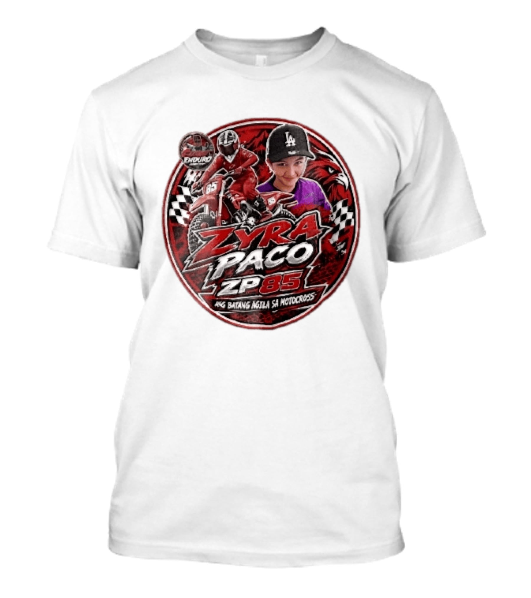 Zyra Paco ZP85 Enduro Ang Batang Agila SA Motocross Dirt Bike Rider Eagle Checkered Flags T-Shirt