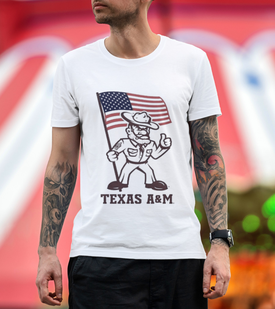 Awesome The Ol' Sarge Collection Texas A&M Maroon USA Flag T-Shirt
