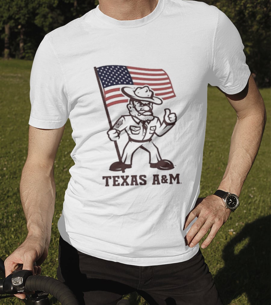 Awesome The Ol' Sarge Collection Texas A&M Maroon USA Flag T-Shirt