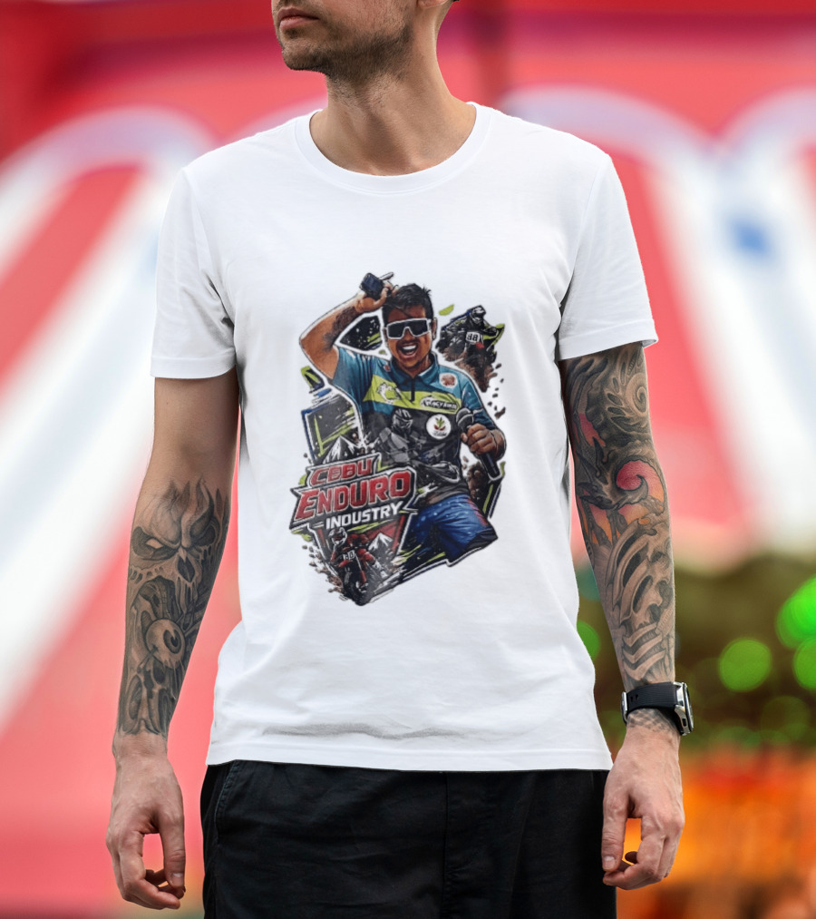 Cebu Enduro Industry Host With Microphone And Dirt Bike Riders Caricature T-Shirt