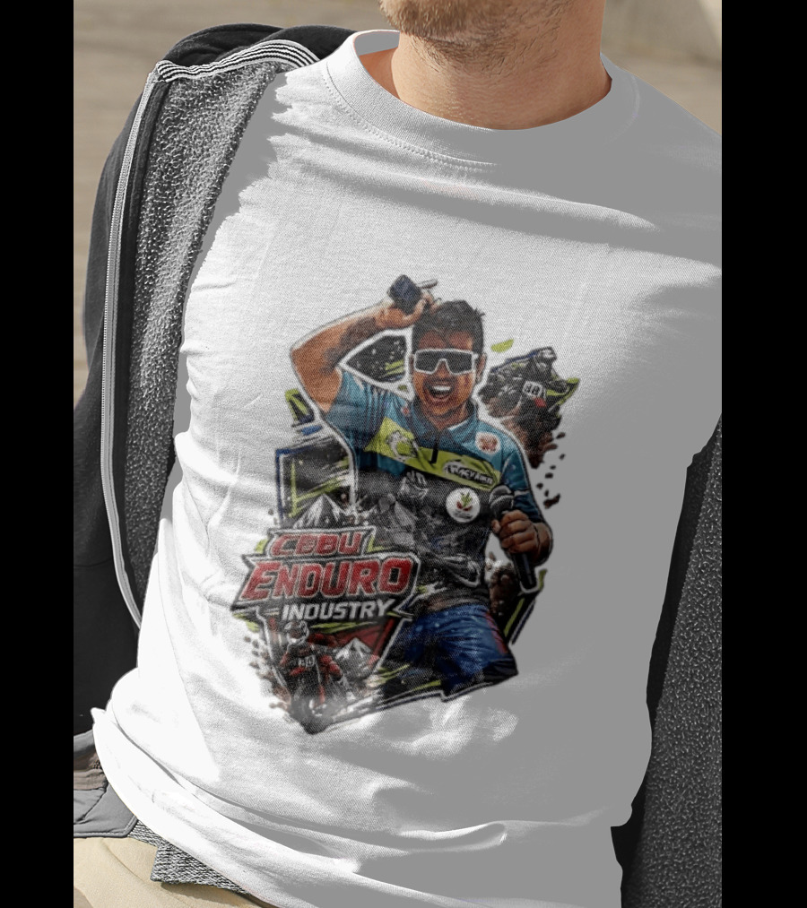 Cebu Enduro Industry Host With Microphone And Dirt Bike Riders Caricature T-Shirt