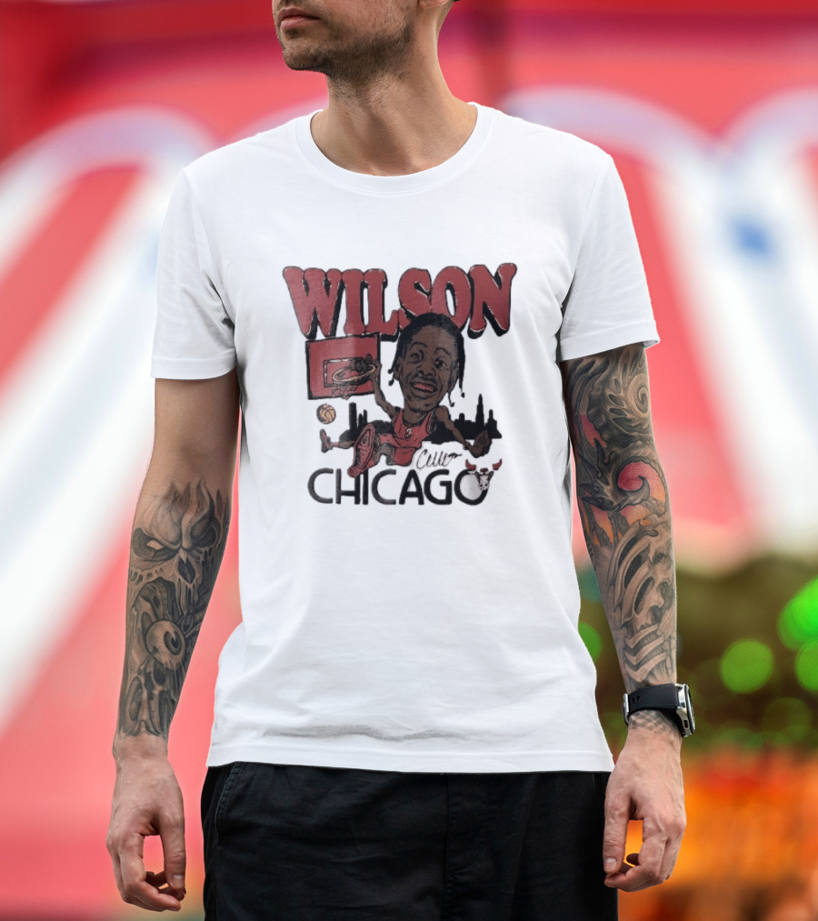 Chicago Bulls Wilson Cartoon Caricature Dunking City Skyline T-Shirt