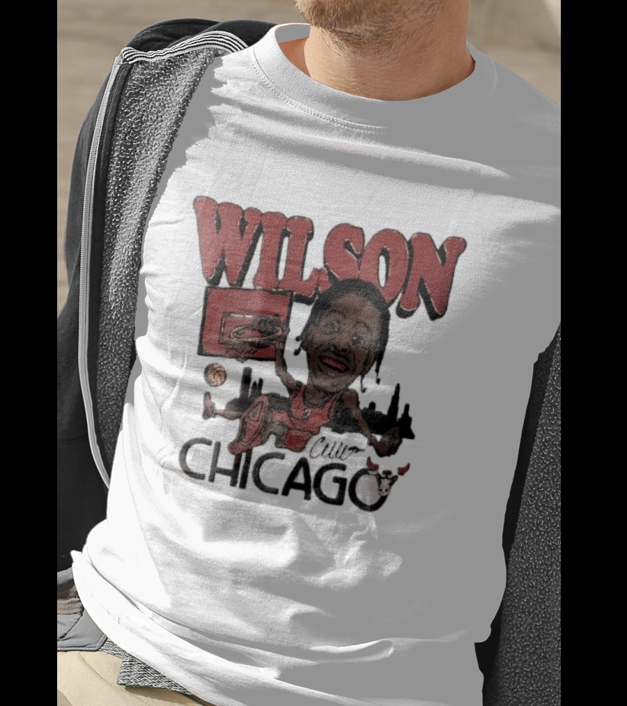 Chicago Bulls Wilson Cartoon Caricature Dunking City Skyline T-Shirt