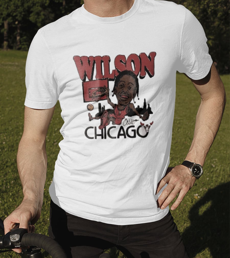Chicago Bulls Wilson Cartoon Caricature Dunking City Skyline T-Shirt