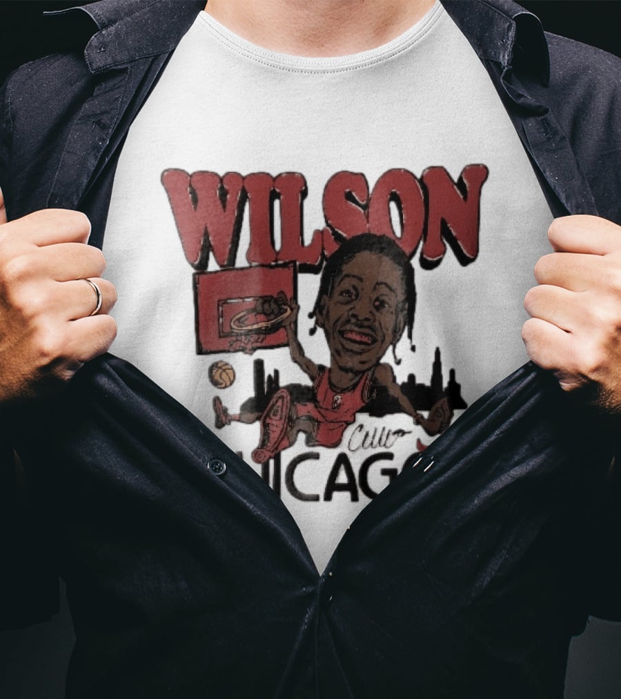 Chicago Bulls Wilson Cartoon Caricature Dunking City Skyline T-Shirt