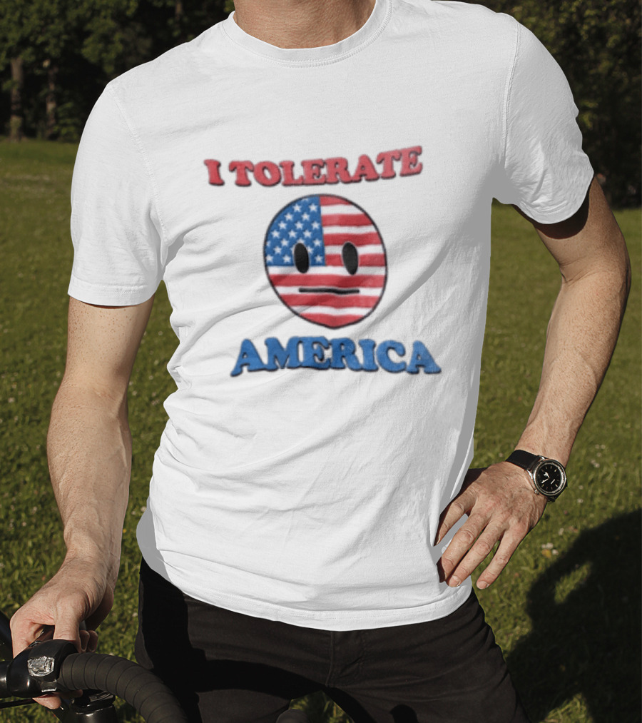 I Tolerate America USA Flag Emoji Face T-Shirt