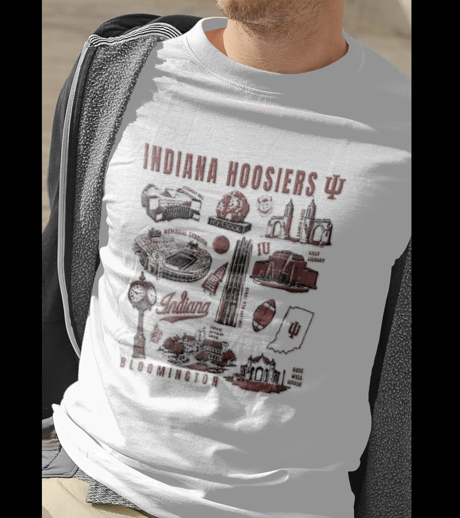 Indiana Hoosiers Bloomington Campus Landmarks Tower Map Collage T-Shirt