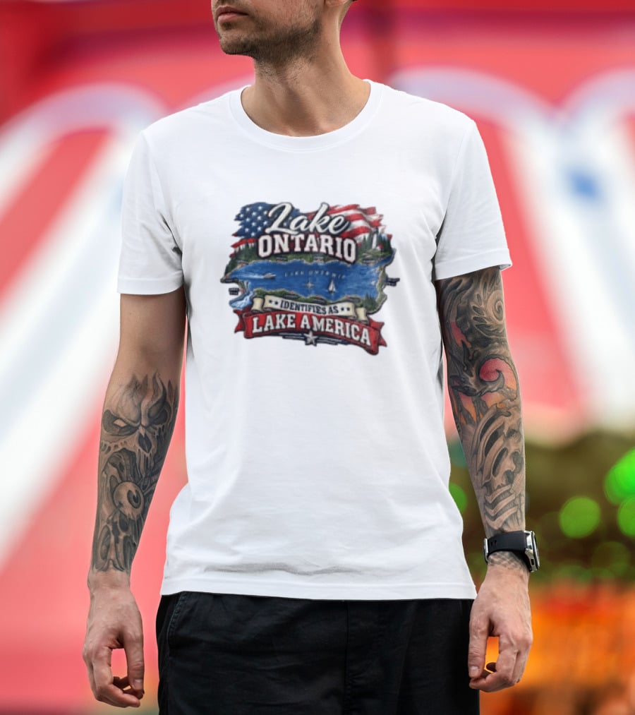 Lake Ontario Identifies As Lake America Map With Patriotic Flag And Nautical T-Shirt
