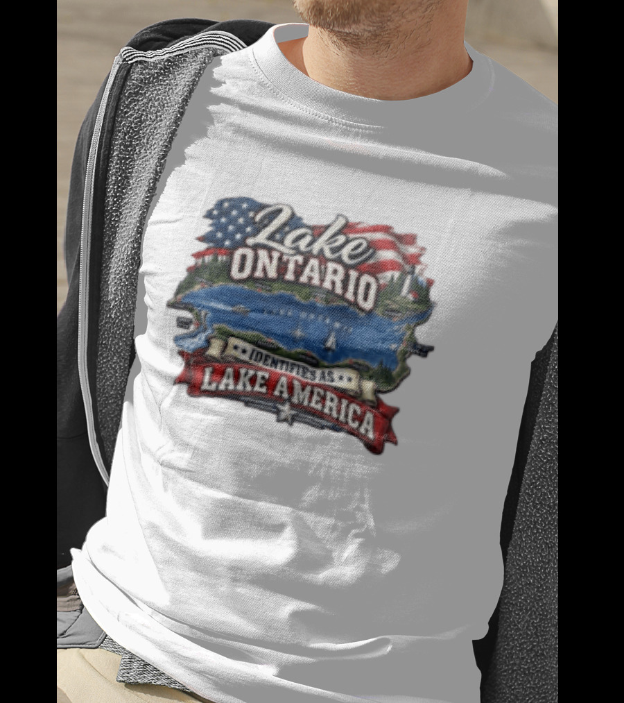 Lake Ontario Identifies As Lake America Map With Patriotic Flag And Nautical T-Shirt