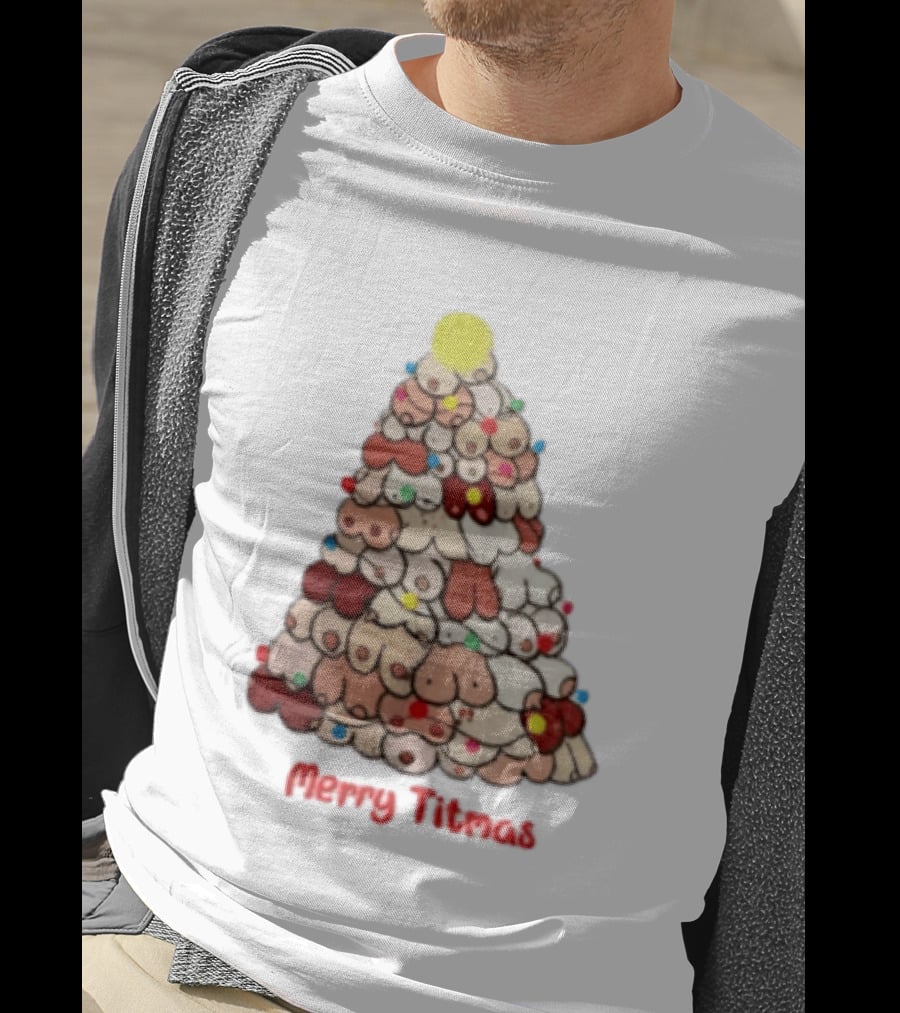 Merry Titmas Christmas Tree Humor Boob Ornaments T-Shirt