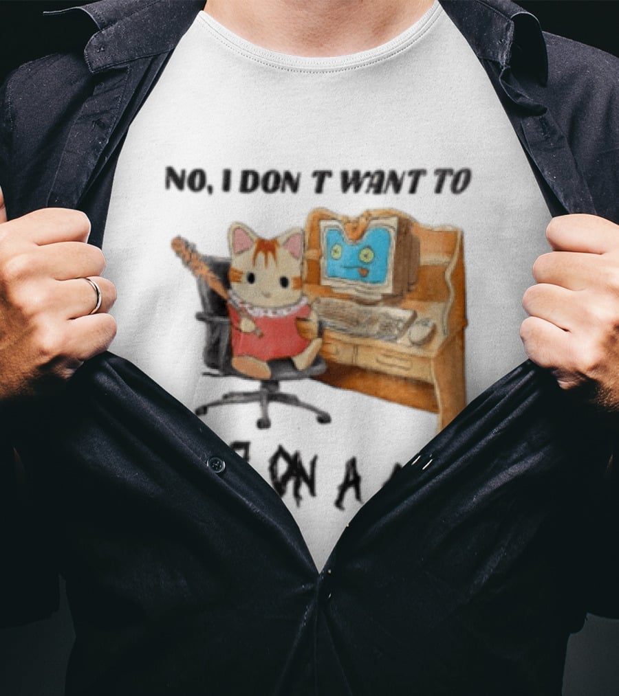No I Don't Want To Hop On A Call Calico Critter At Desk With Computer T-Shirt