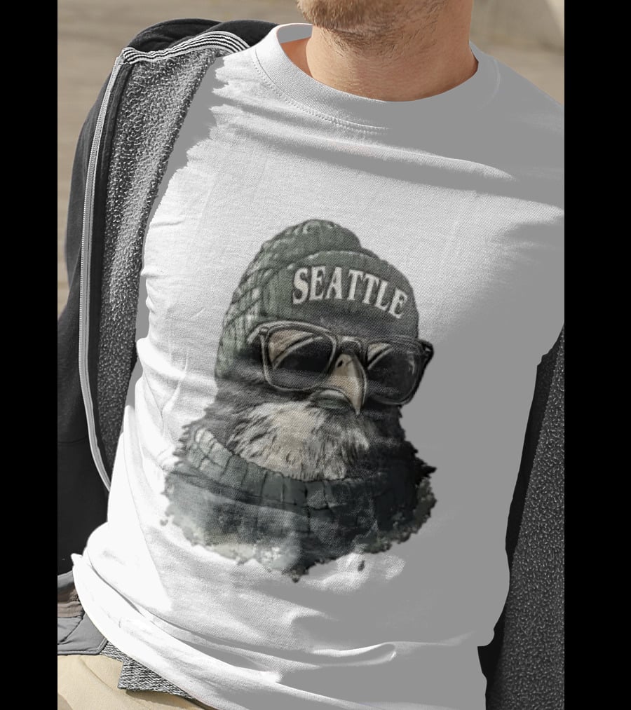 Seattle Beanie Hawk Cartoon With Sunglasses And Scarf T-Shirt