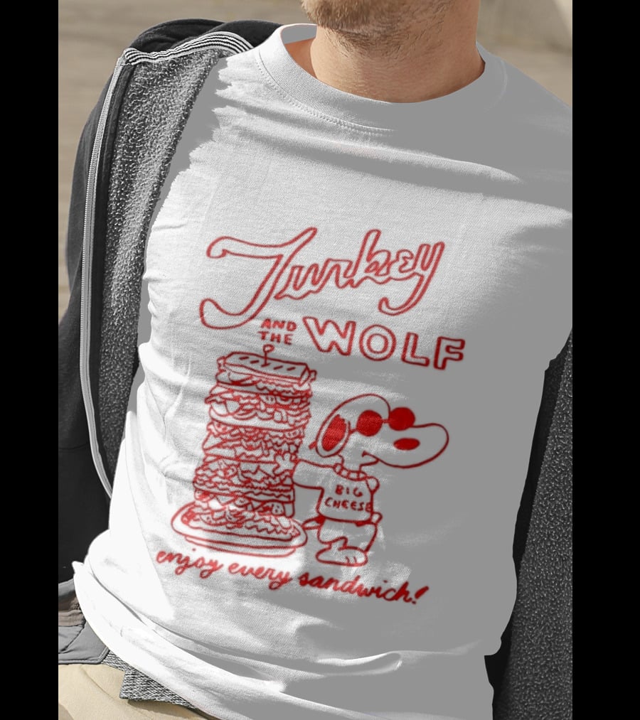 Turkey And The Wolf Big Cheese Enjoy Every Sandwich Stacked Cartoon Concept T-Shirt