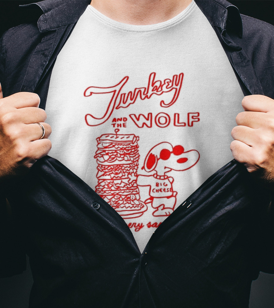 Turkey And The Wolf Big Cheese Enjoy Every Sandwich Stacked Cartoon Concept T-Shirt