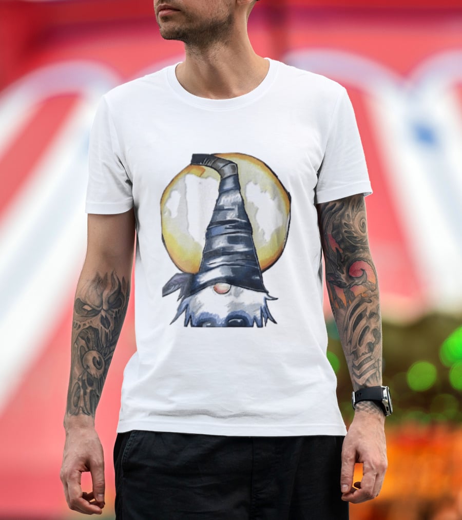 Vichys Cartoon Halloween Witch Gnome Moon Glow Hat T-Shirt