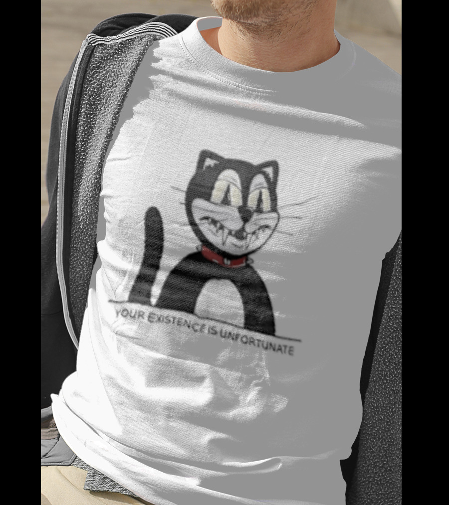 Your Existence Is Unfortunate Cat With Dark Whiskers And Red Collar T-Shirt