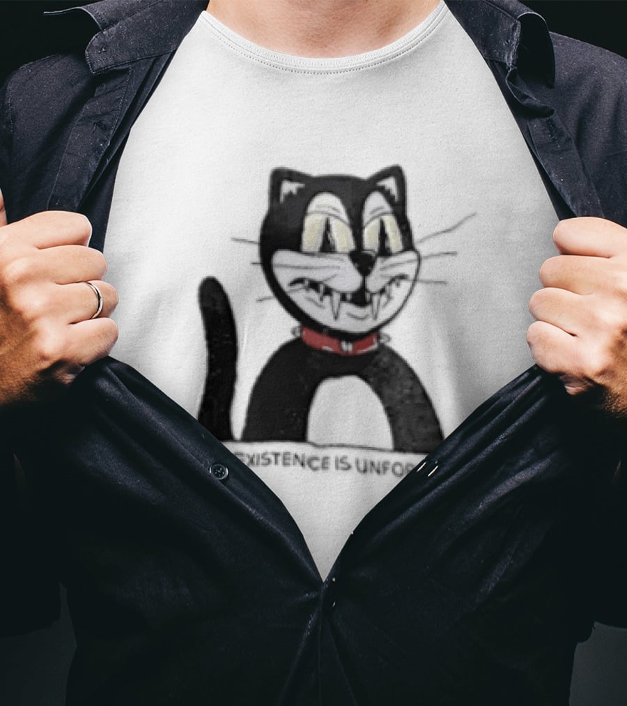Your Existence Is Unfortunate Cat With Dark Whiskers And Red Collar T-Shirt