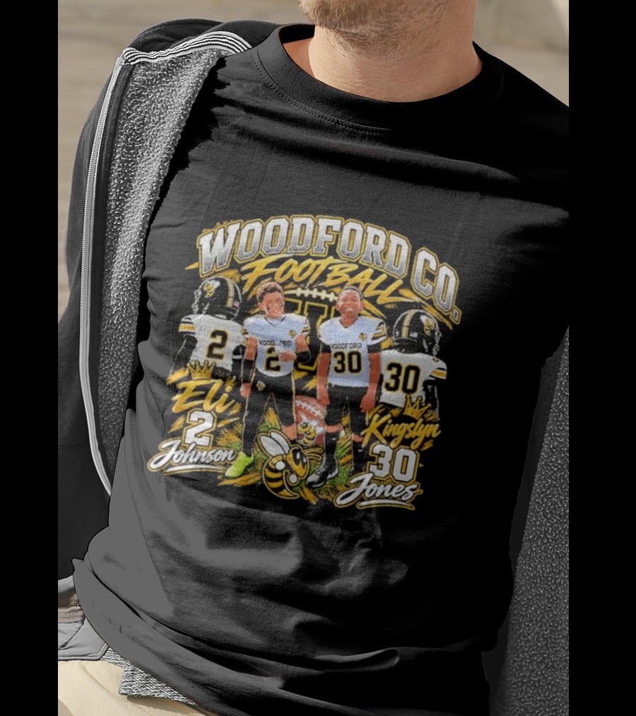 Woodford Co Football Eli Johnson 2 Kingslyn Jones 30 T-Shirt