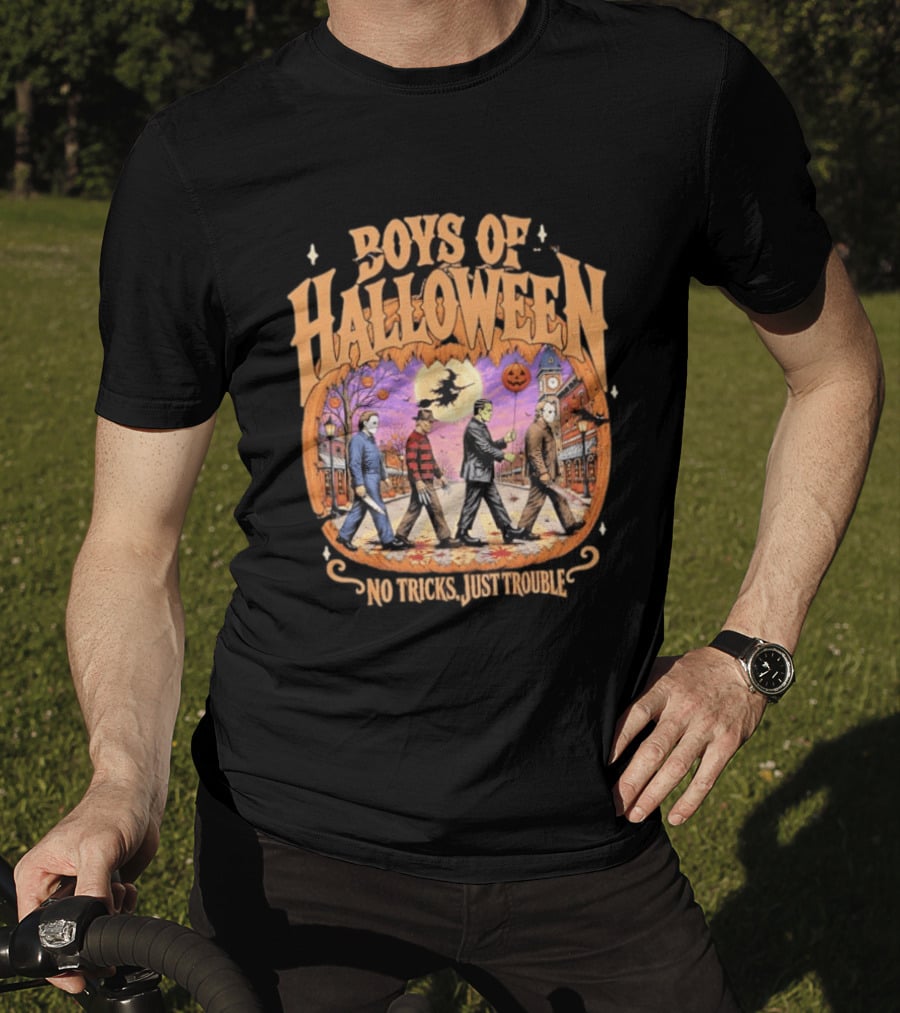 Boys Of Halloween Horror Characters Abbey Road No Tricks Just Trouble T-Shirt