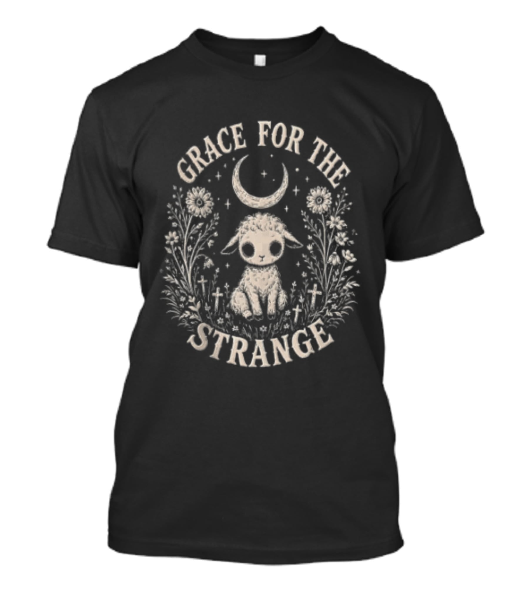 Grace For The Strange Lamb With Moon And Floral Accents T-Shirt