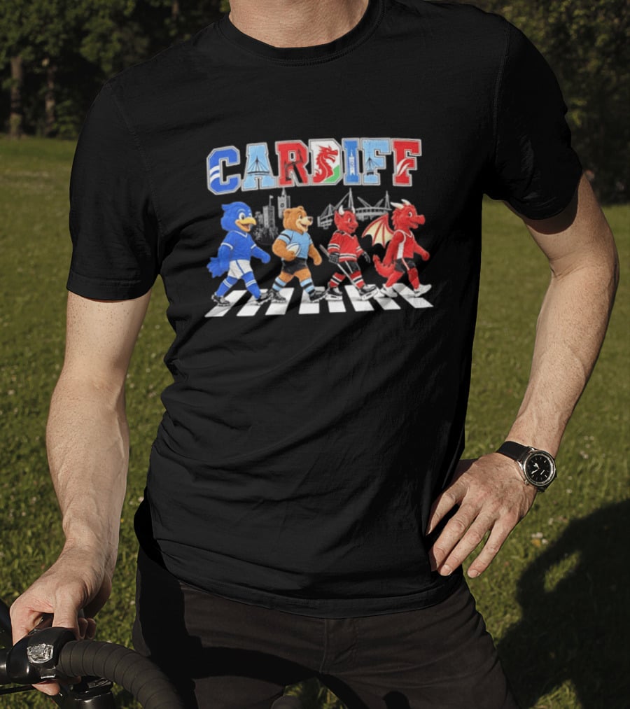 Cardiff Sports Abbey Road Parody With Cartoon Animals Crossing T-Shirt