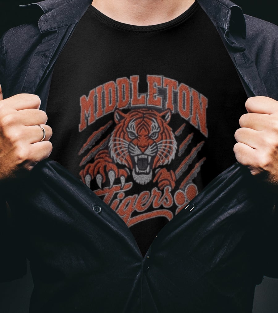 Middleton Tigers Fierce Tiger Head With Claw Marks And Paw Print T-Shirt