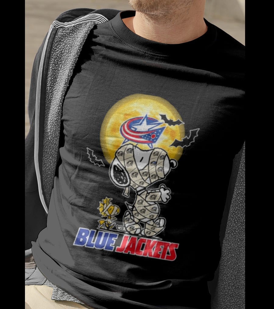 Columbus Blue Jackets Snoopy Woodstock Mummy Halloween Moon T-Shirt