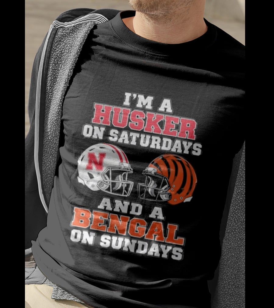 I'm A Husker On Saturdays And A Bengal On Sundays Football Helmet Team Pride T-Shirt