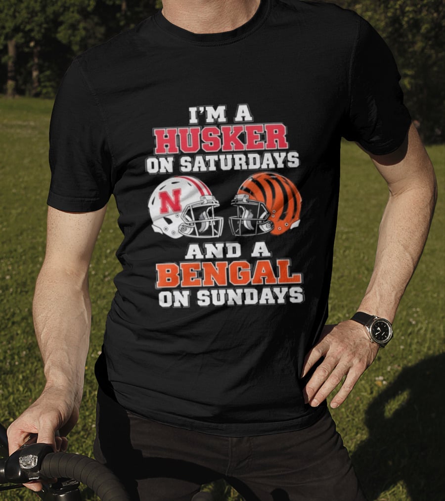 I'm A Husker On Saturdays And A Bengal On Sundays Football Helmet Team Pride T-Shirt