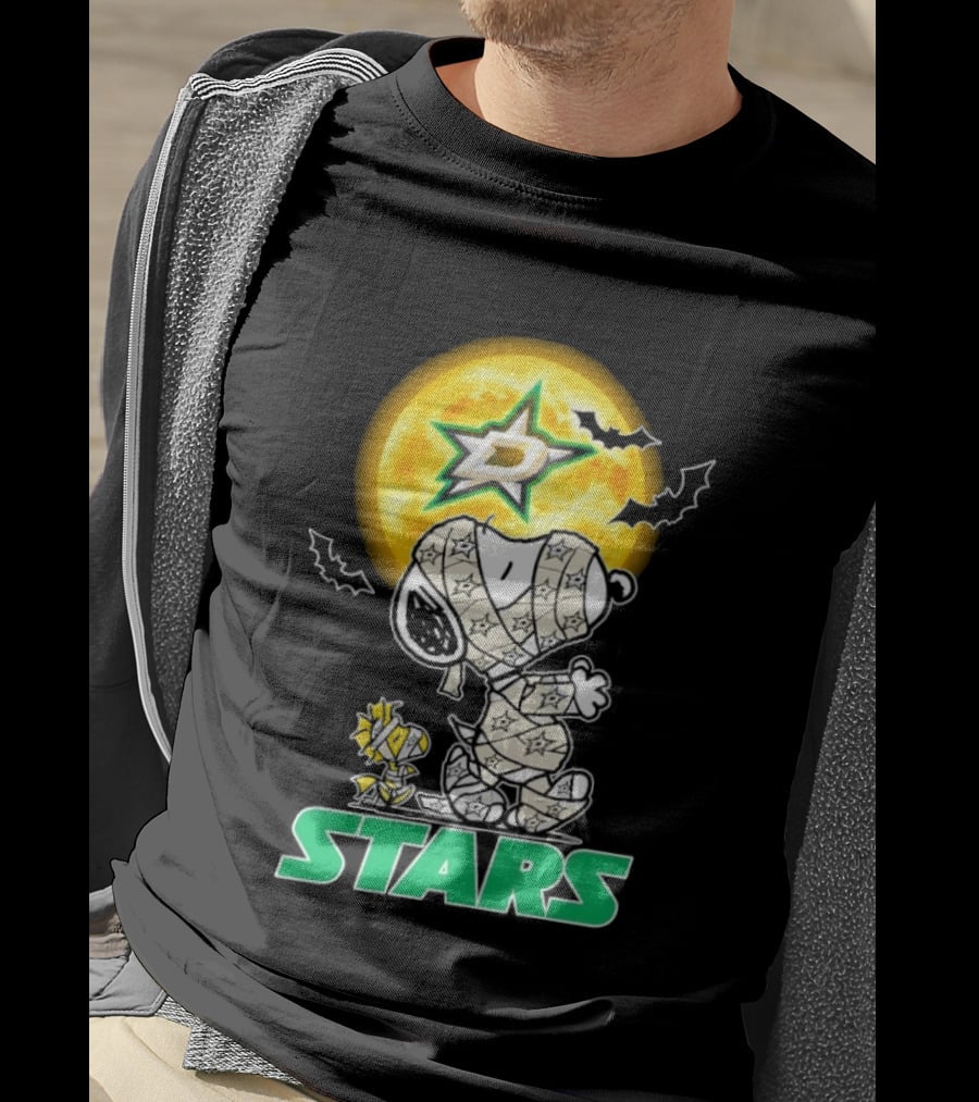 Dallas Stars Snoopy Woodstock Halloween Mummy Moon Bats T-Shirt