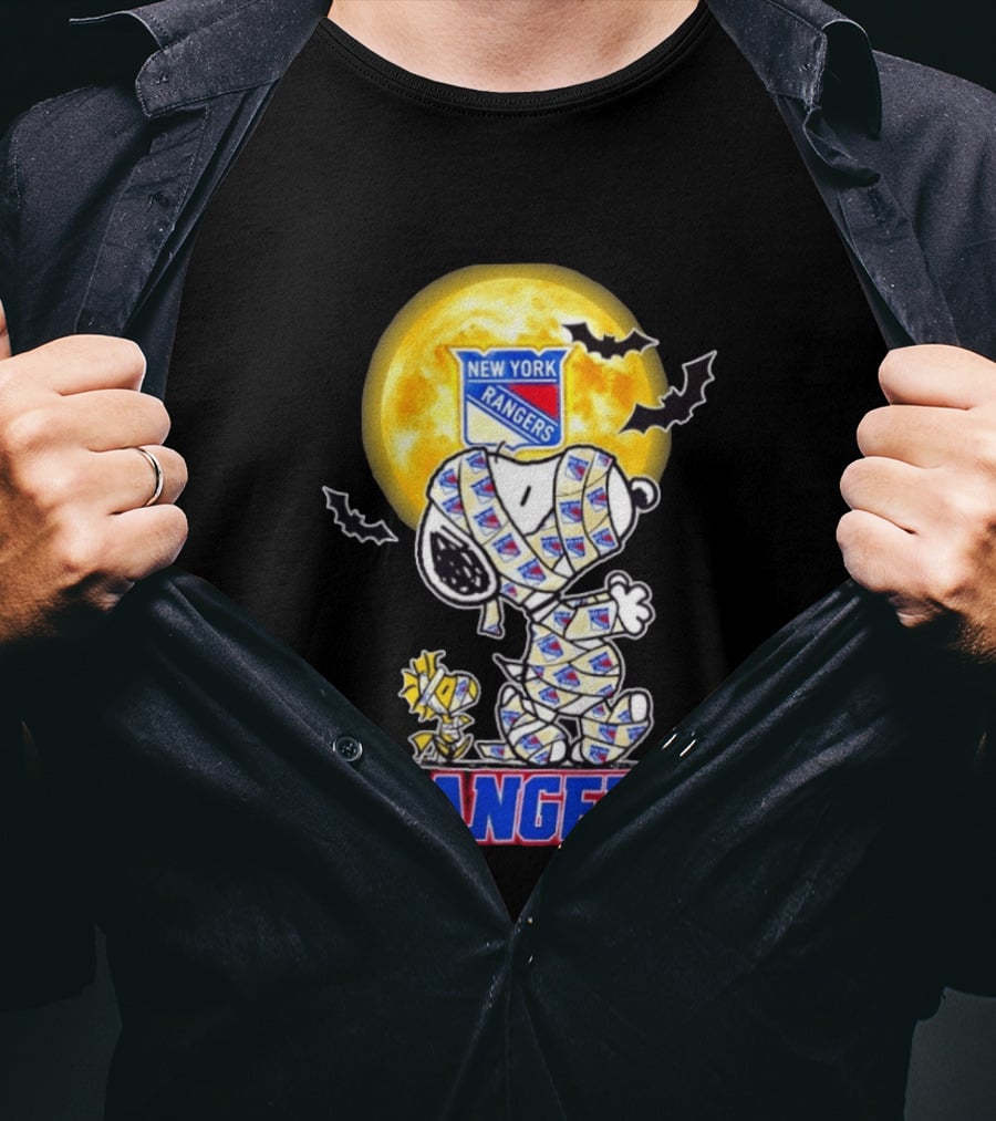 New York Rangers Snoopy Woodstock Cosplay Mummy Halloween Moon Bats T-Shirt