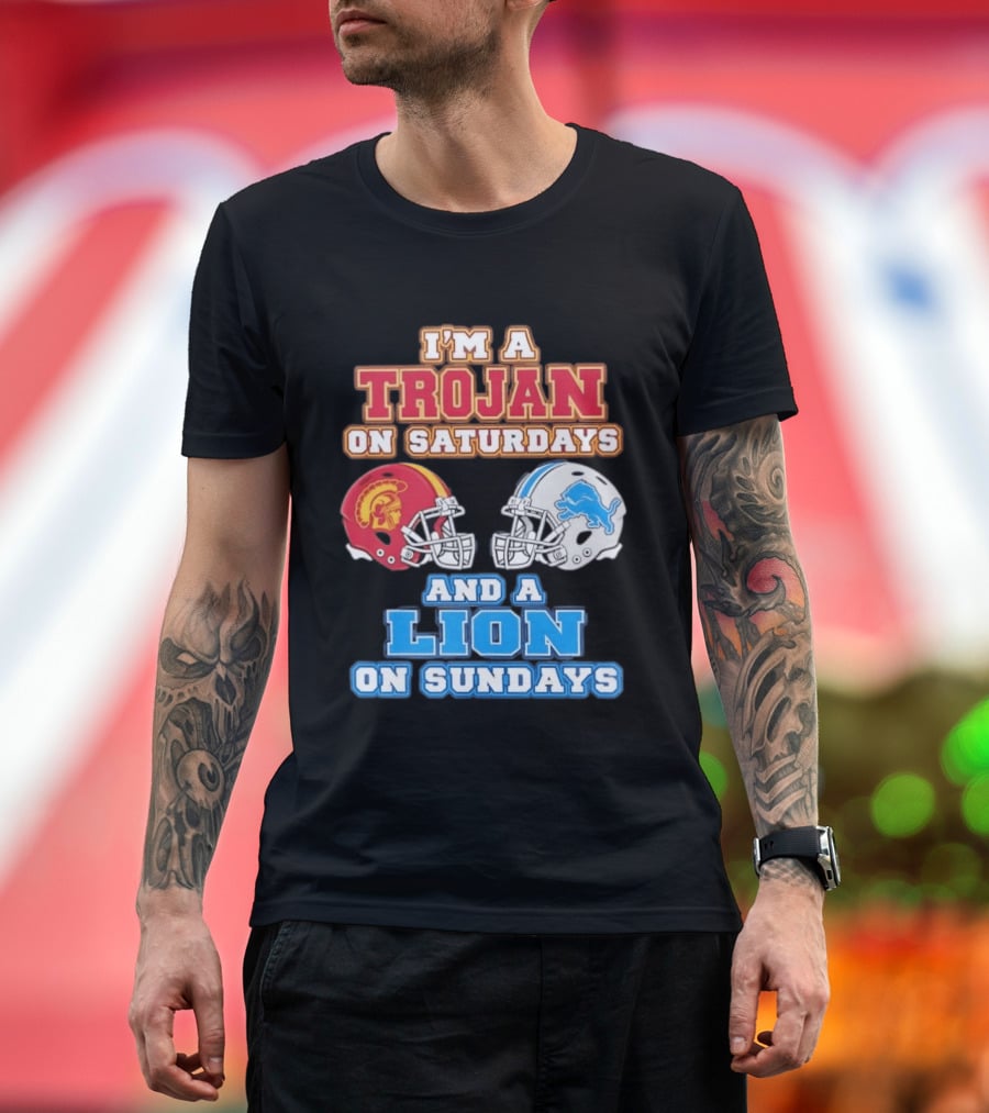 USC Trojan On Saturdays And Detroit Lion On Sundays Football Fan Gear T-Shirt