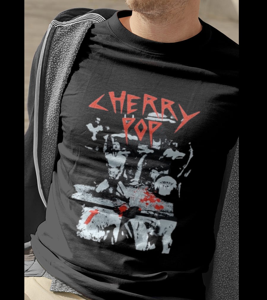 Iamjmsn Store Cherry Pop Black Vintage Rock Aesthetic T-Shirt