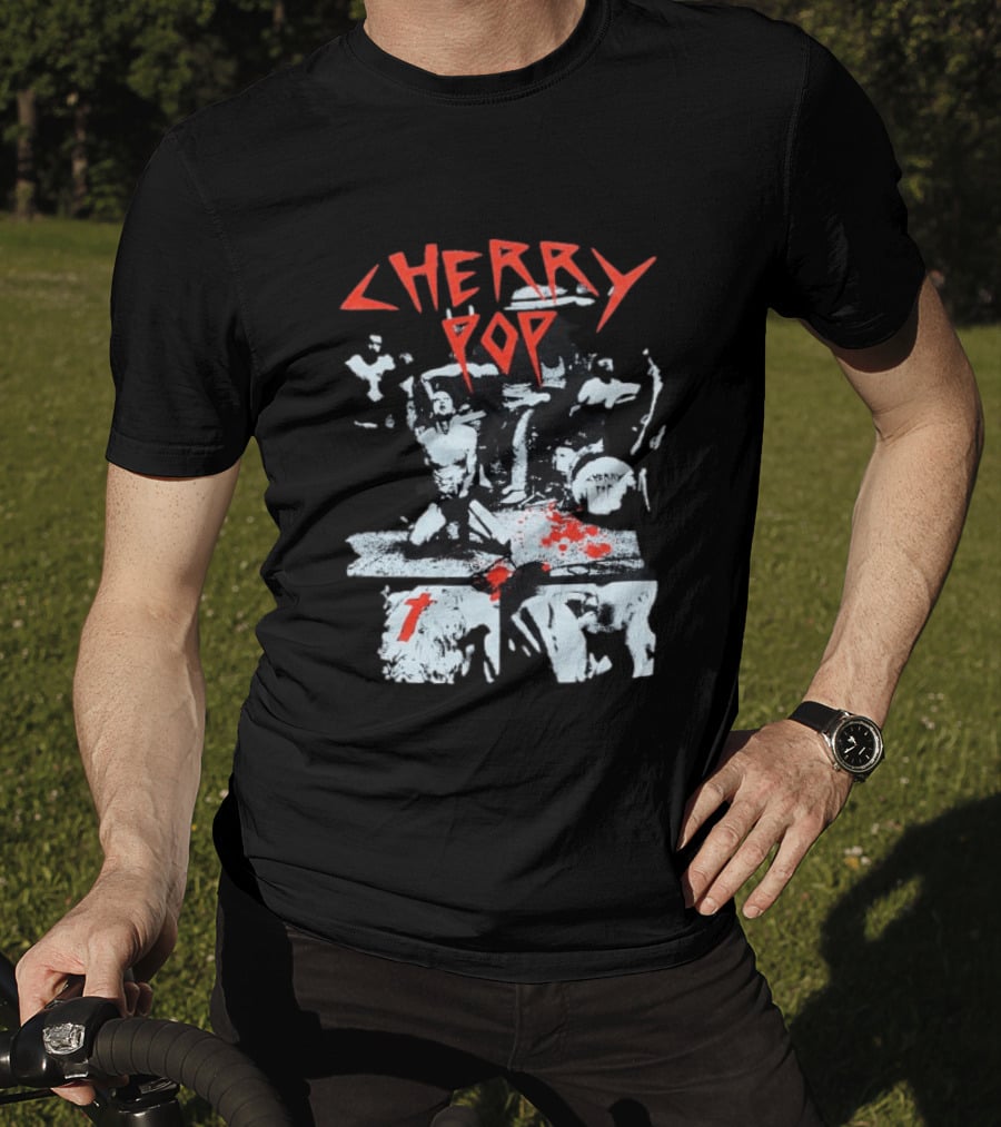 Iamjmsn Store Cherry Pop Black Vintage Rock Aesthetic T-Shirt