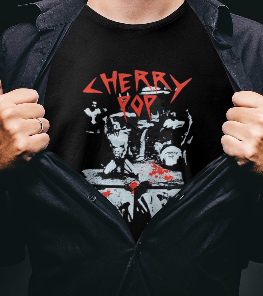 Iamjmsn Store Cherry Pop Black Vintage Rock Aesthetic T-Shirt