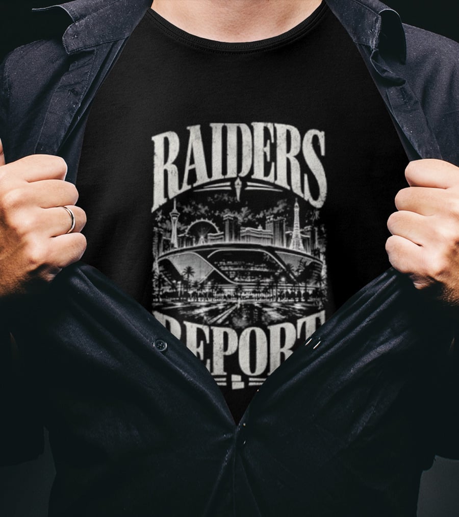 Raiders Report Skyline Las Vegas Stadium Team T-Shirt