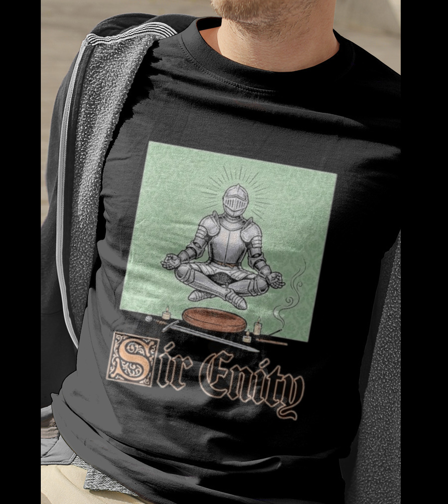 Sir Enity Knight In Meditation With Vintage Design And Candle Accents T-Shirt