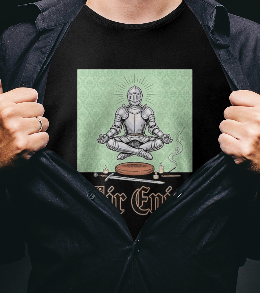 Sir Enity Knight In Meditation With Vintage Design And Candle Accents T-Shirt