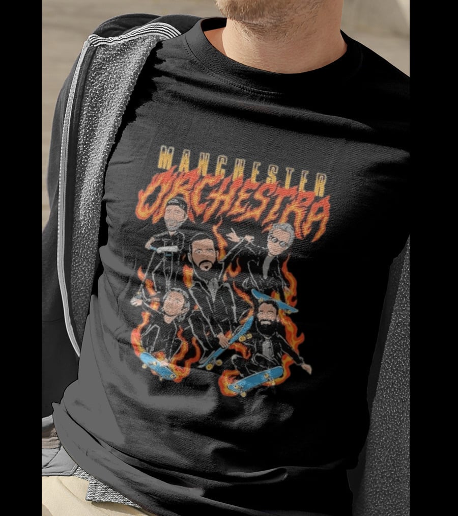 Manchester Orchestra Cartoon Band Skateboarding Fire T-Shirt