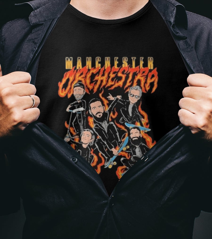 Manchester Orchestra Cartoon Band Skateboarding Fire T-Shirt