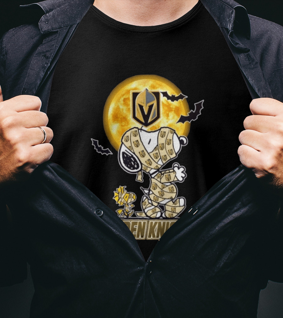 Vegas Golden Knights Snoopy Woodstock Mummy Halloween Moon T-Shirt