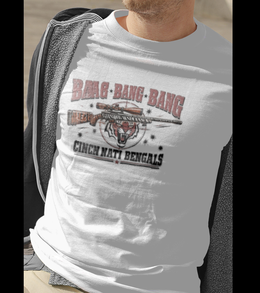 Cincinnati Bengals Baag Bang Bang Sniper Rifle Tiger Head Distressed T-Shirt