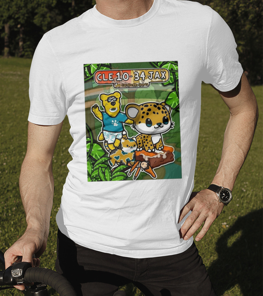 CornDoggy Sports CLE 10 34 JAX Cleveland Browns Vs Jacksonville Jaguars Cartoon Animals T-Shirt