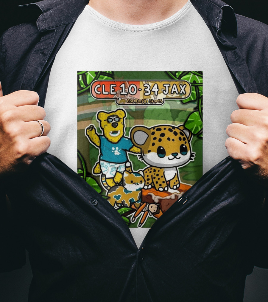CornDoggy Sports CLE 10 34 JAX Cleveland Browns Vs Jacksonville Jaguars Cartoon Animals T-Shirt