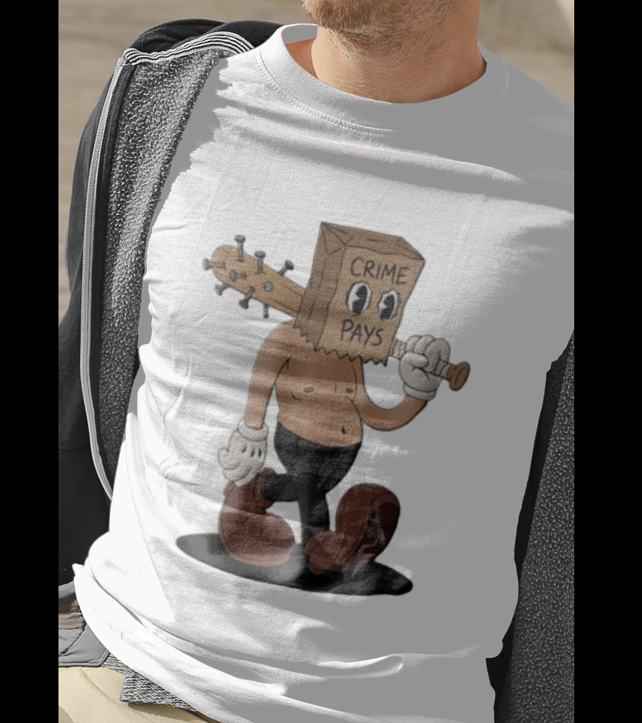 Crime Pays Cartoon Character With Spiked Bat T-Shirt