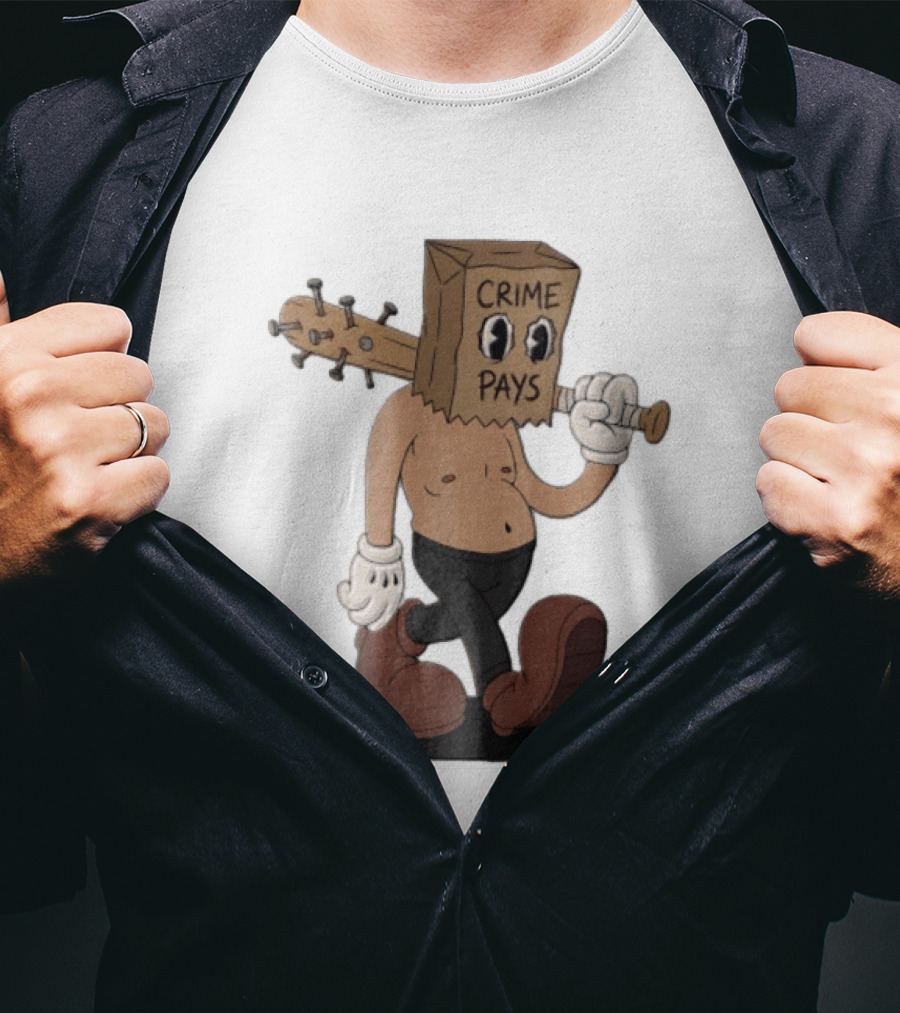 Crime Pays Cartoon Character With Spiked Bat T-Shirt